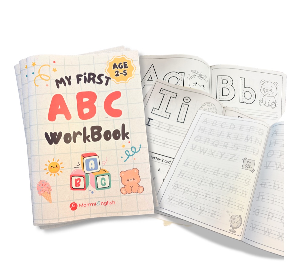 オリジナル アルファベット教材「MY FIRST ABC WorkBook」の表紙と中面